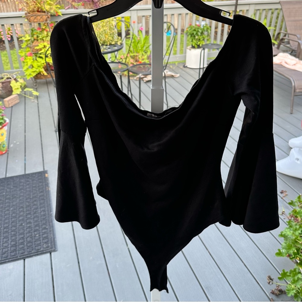 Black Bell Sleeve off the shoulder bodysuit one piece witchy Halloween sexy